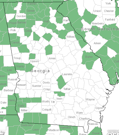The Georgia range of Arisaema triphyllum